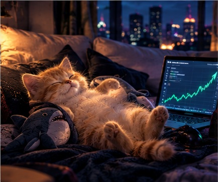 FomoGato resting beside a chart